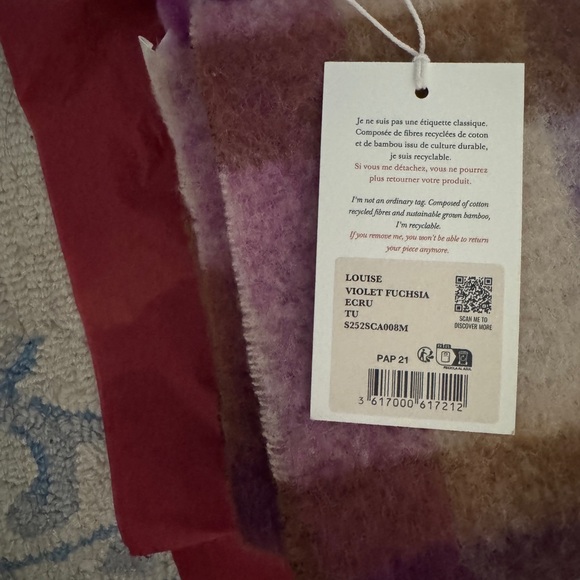 Sézane NWT Louise Scarf in Pink, Rose, and Ecru - Picture 7 of 7